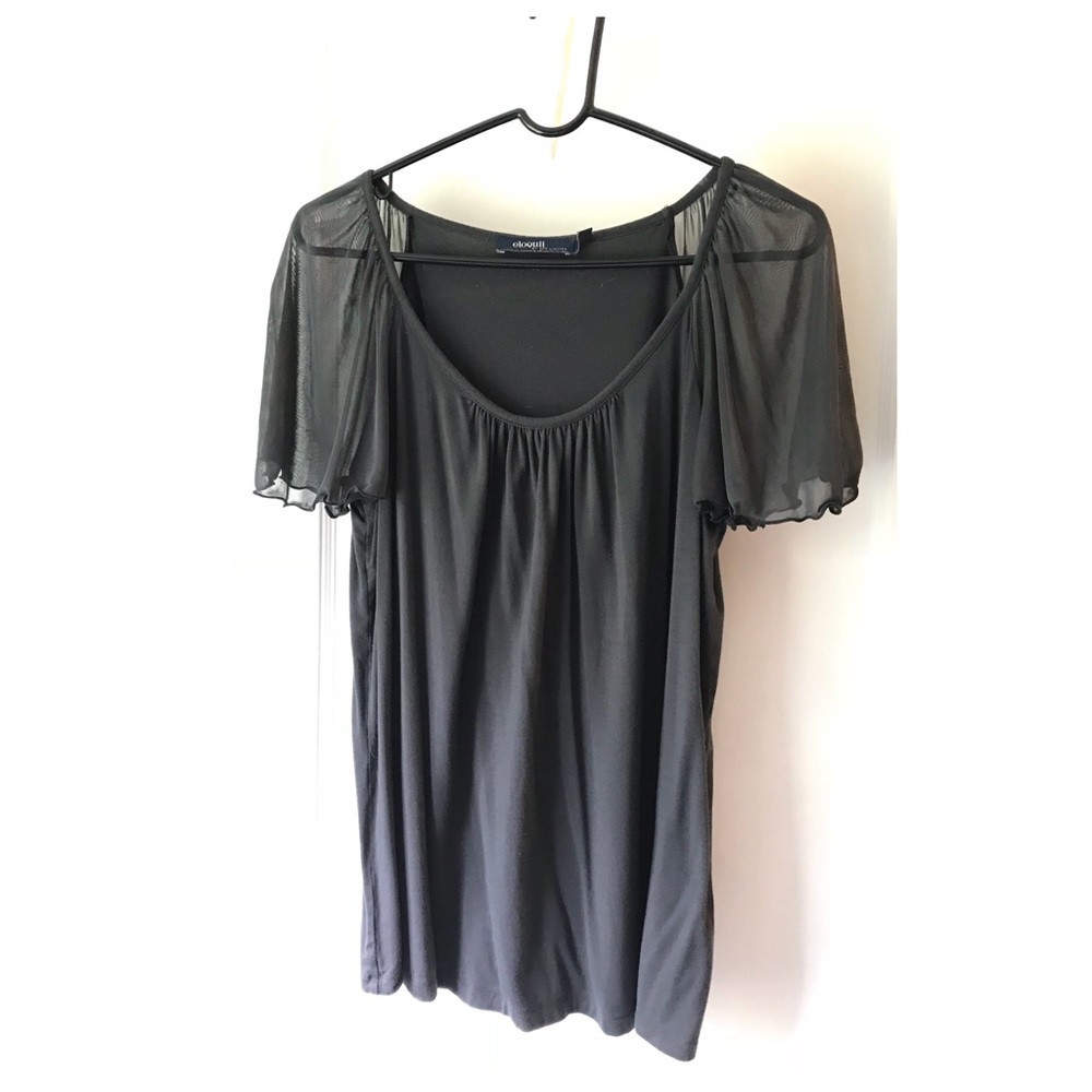 Flowy gray top sheer sleeves Eloquii 14/16